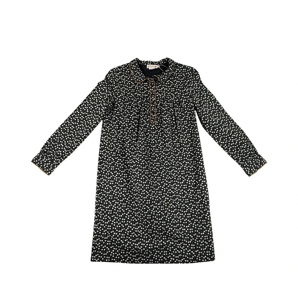 NWT Bonpoint Girls 14A Dorothee Cherry Print Dress Black Long Sleeve Cotton